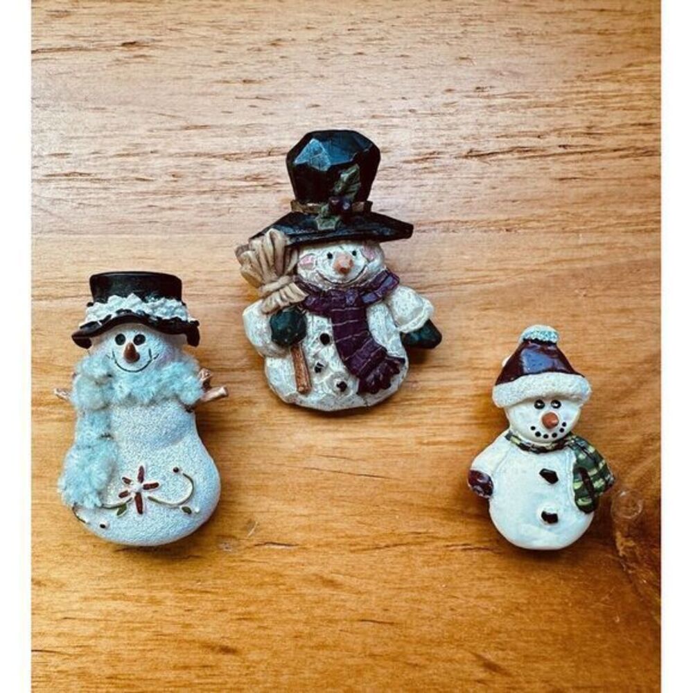 Lot Of 3 Vintage Playful Happy Fun Holiday Christmas Snowman Brooch Pin - Picture 2 of 11